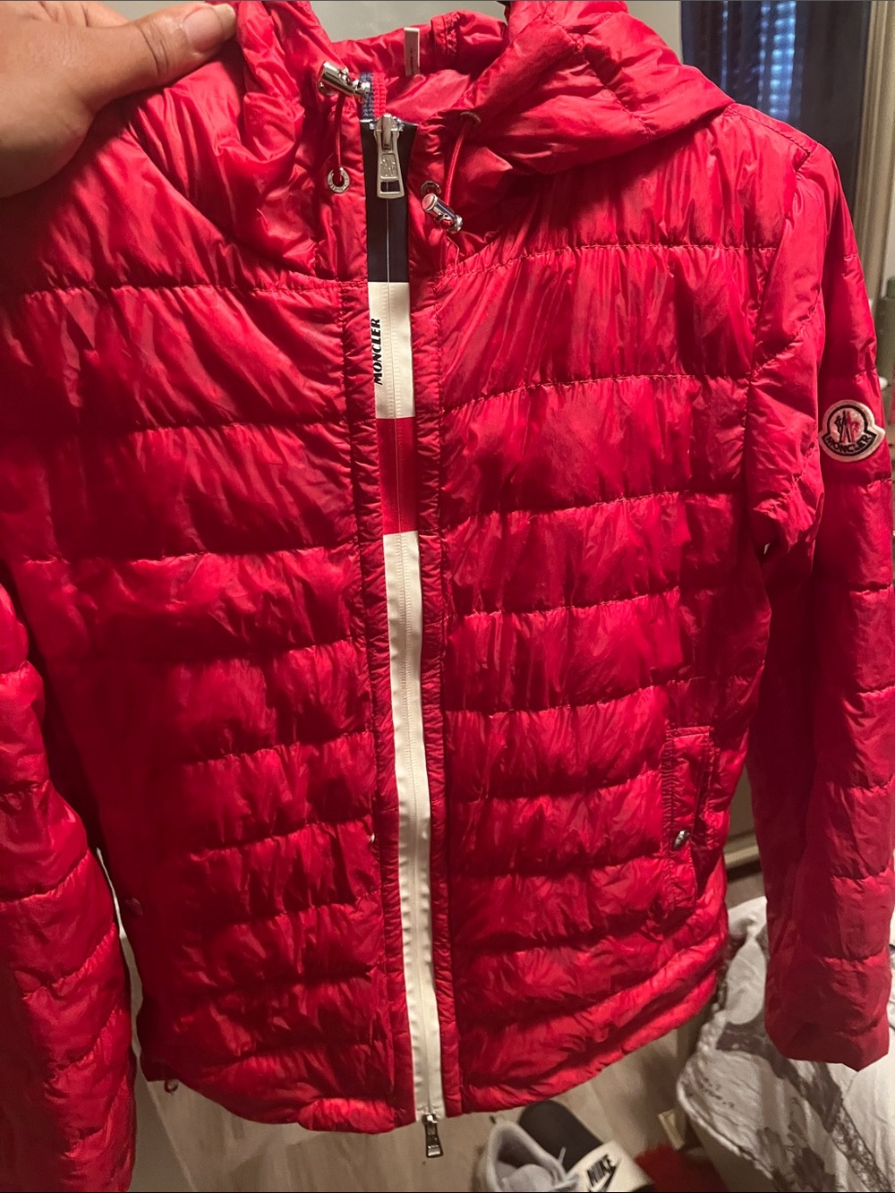 Moncler Kids Red Quilted Hooded Puffer Jacket